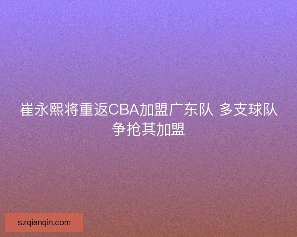 崔永熙将重返CBA加盟广东队 多支球队争抢其加盟